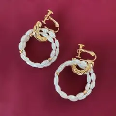 ライスパール イヤリング ゴールド 揺れる 上品 結婚式 お呼ばれ 大人可愛い