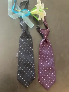 お値下げ子供　フォーマルネクタイ 2本セット 黒と紫 水玉模様