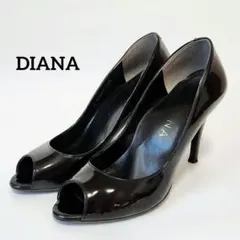 DIANA ダイアナ エナメル パンプス オープントゥ ブラック 23.5cm