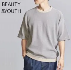 BEAUTY & YOUTH ハイゲージドロップパターンクルーネック半袖ニット