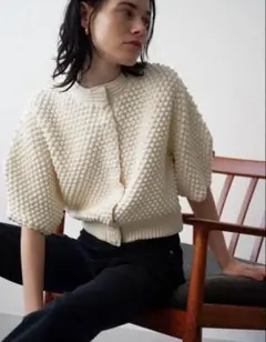 CLANE 3D DOT HALF SLEEVE KNIT CARDIGAN