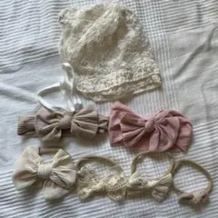 リボン付きヘアバンドとレース帽子セット
