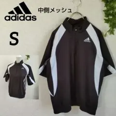 アディダス adidas 半袖 ハーフジップ ゴルフウェア 黒 ブルゾン S