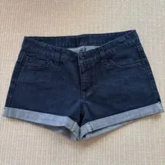 ダークブルー ロールアップヘム ショートパンツ W65