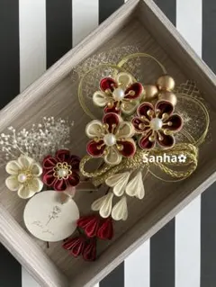 T-1162 つまみ細工 髪飾り 水引 卒業式 成人式 結婚式 七五三 髪飾り