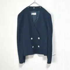 1642 ノーカラージャケット ネイビー ダブル ビジューボタン 11 薄手
