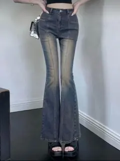 DAZY ウォッシュ加エフレアレッグジーンズ