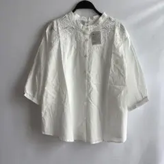 訳あり新品未使用タグ付き3L白ホワイト長袖ブラウス刺繍薄手かわいいおしゃれ