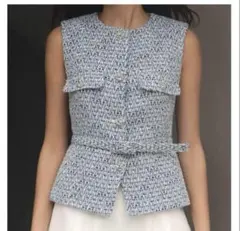 早い者勝ち！新品ZARA サマーツイード ベスト ジレ　ネイビー幻のS サイズ 新品】ZARA サマーツイード ベスト ジレ ネイビー幻のS サイズ