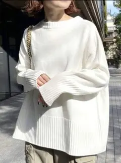 Spick and Span バルキーヤーン ロングリブプルオーバー 白 F