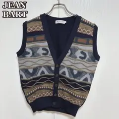 ⚫︎JEAN BART 総柄3DニットベストM 紳士服ウール混メンズカジュアル