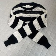 WEGO ボーダーメッシュニットプルオーバー 長袖 ブラック ホワイト