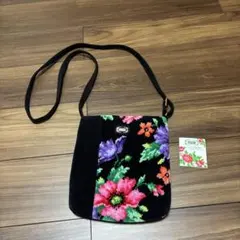 フェイラー 斜めがけ可 ショルダーバッグ シュニール織 花柄　黒