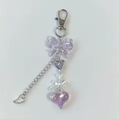 韓国ビーズキーホルダー コレクトブック y2k 紫 クリア ハート 羽