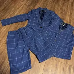 フォーマル130 ネイビー　スーツ５点セット ジャケット・ベスト・パンツ・リボン