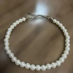 ホワイトパールネックレス リボン留め具