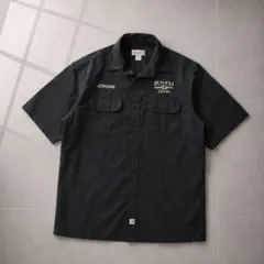 Carhartt 企業刺繍 ワークシャツ L ブラック 半袖 古着 ネーム刺繍