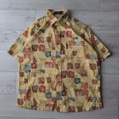 90s vintage アロハシャツ 総柄 ハイビスカス ボタニカル 半袖