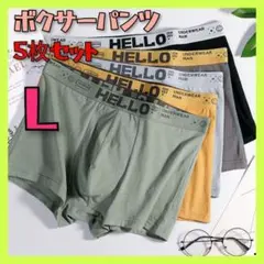 メンズ ロゴ ボクサーパンツ 5枚セット 下着　無地　L　アンダーウェア