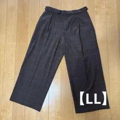 ワイドパンツ【LL】 ブラウン系　グレンチェック　ダブルリングベルト付