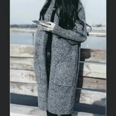 ロングカーディガンニット グレー  ロングテール