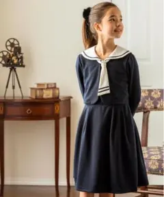 【クリーニング済み】セーラーカラーポンチ半袖ワンピースとボレロセット
