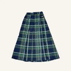 niko and...ツイルキルトチェックスカート ロング丈プリーツ グリーンL