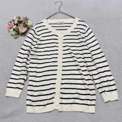 【サマンサモスモス】ボーダーコットンカーディガン ワンポイント刺繍 クルーネック