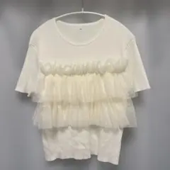 coca 半袖フリルニットトップス ホワイト