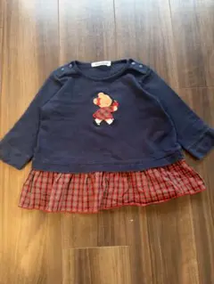 familiar 長袖Tシャツ 女の子刺繍 チェック柄　チュニック