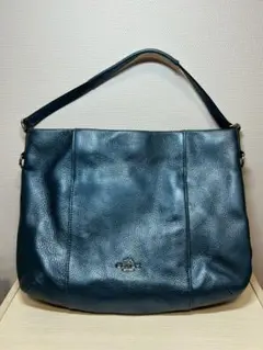 COACH　ネイビー レザー ショルダーバッグ