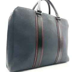 極美品　Paul Smith　ビジネスバック　通勤鞄　ストライプ　シボ革　ネイビ