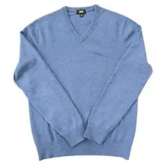 【美品】UNIQLO カシミヤ100％ Vネックニット ブルー M 長袖
