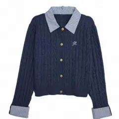 SHEIN ケーブル編み長袖ニット セーター ネイビー