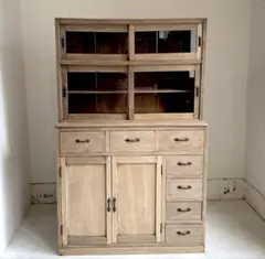 ま*り様 古い食器棚　レトロ　ガラス戸棚　引出し棚　水屋箪笥　アンティーク　古道