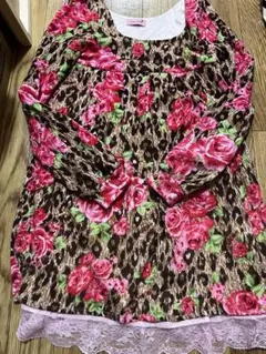 MA＊RS ヒョウ薔薇柄レース付きニットワンピース