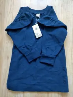 【新品タグ付き】プチバトー/ネイビー フリル付き長袖ワンピース 110cm