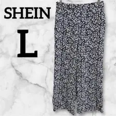 SHEIN 【L】ネイビー 花柄 ワイドパンツ 薄手 サラサラ 夏 春
