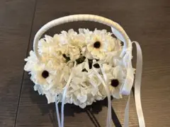 アネモネ、紫陽花オフホワイトバスケット型リングピロー