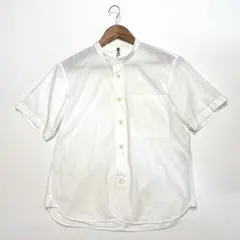 MHL. 半袖シャツ　リネン混　バンドカラー　ホワイト　S