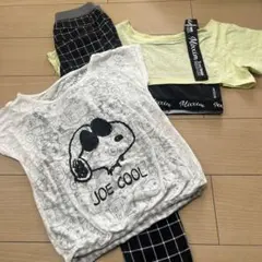 女の子140サイズまとめ売り重ね着Tシャツ②チェックパンツブラック