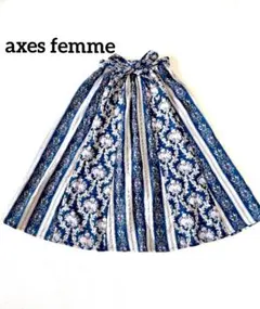 アクシーズファム 花柄スカート 春 オーナメント × 花柄切替 ウエストリボン