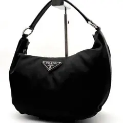 美品✨プラダ ホーボー ワンショルダー ナイロン レザー 三角ロゴ ブラック