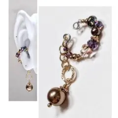 水曜１０％オフ◎ラムレーズングラスに揺れるチョコレートパール/イヤーカフ
