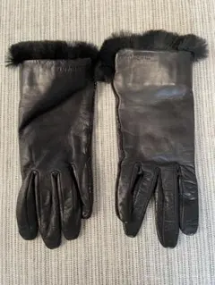 JILL STUART ブラックレザー手袋 ファー付き