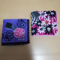 ANNA SUI タオルハンカチ ２枚セット 薔薇花柄 パープル ピンクのサムネイル