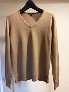 UNIQLO エクストラファインメリノVネックセーター　L ライトブラウン