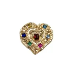 BR-373 ♡ ハート Heart マルチカラー ゴールド ブローチ ♡揺れる