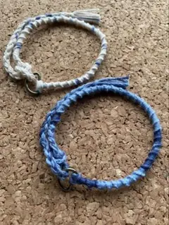 アンクレット　ミサンガ　2本セット　青白　男女兼用　002