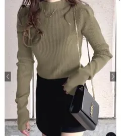 GRL サムホール付きロングスリーブニットトップス[k9206d] カーキー S